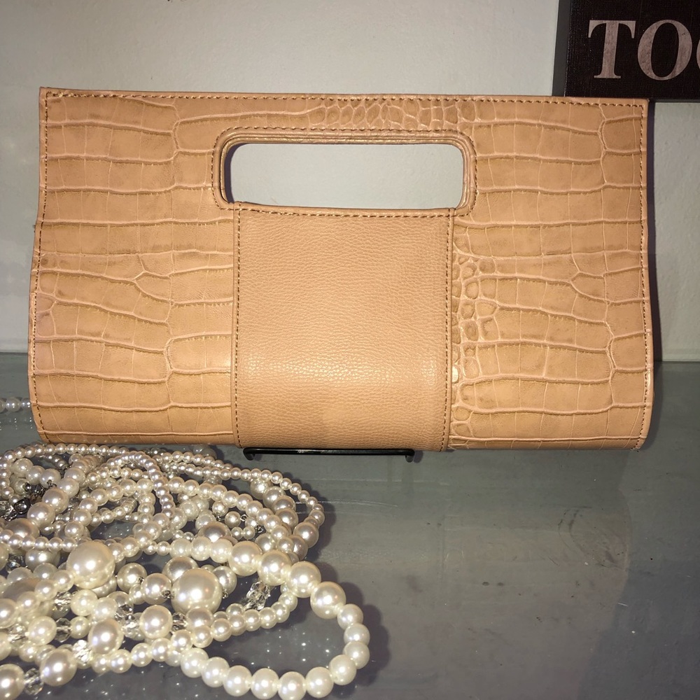 Camel colored texture clutch